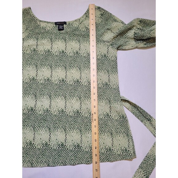 BCBGMaxazria Blouse Womens Medium Tie Waist Puff Sleeve Green Snake Print - Picture 6 of 9
